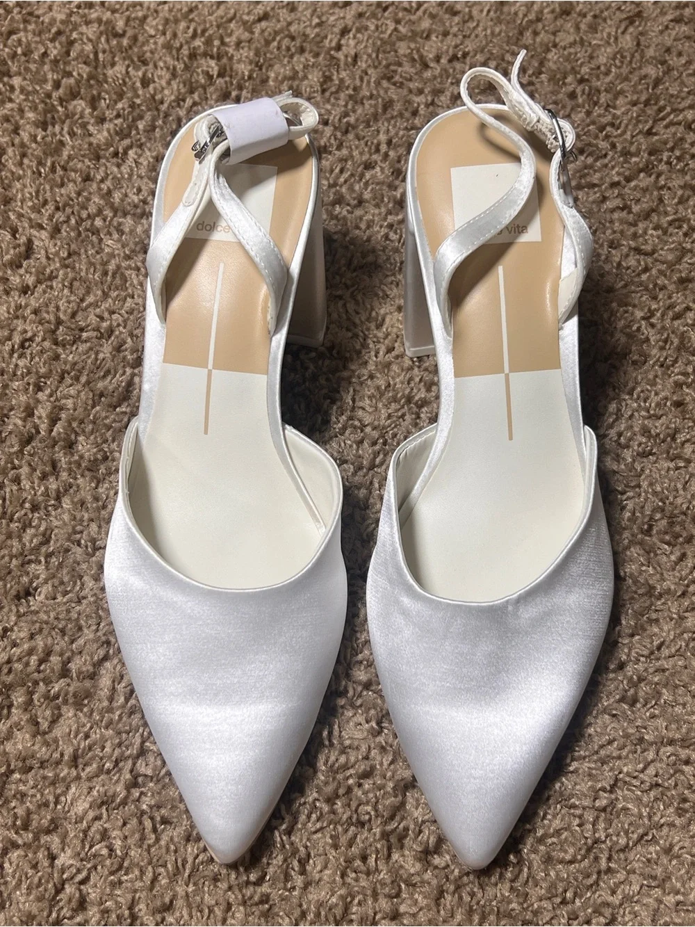 Dolce Vita Carel True White Satin Slingback High Heels, Size 7 - Picture 7 of 12